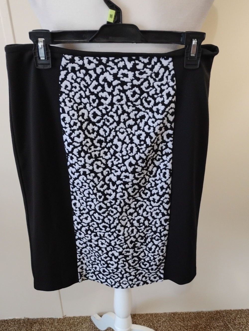 Calvin Klein Black Pencil Skirt with White Animal-Print Center
